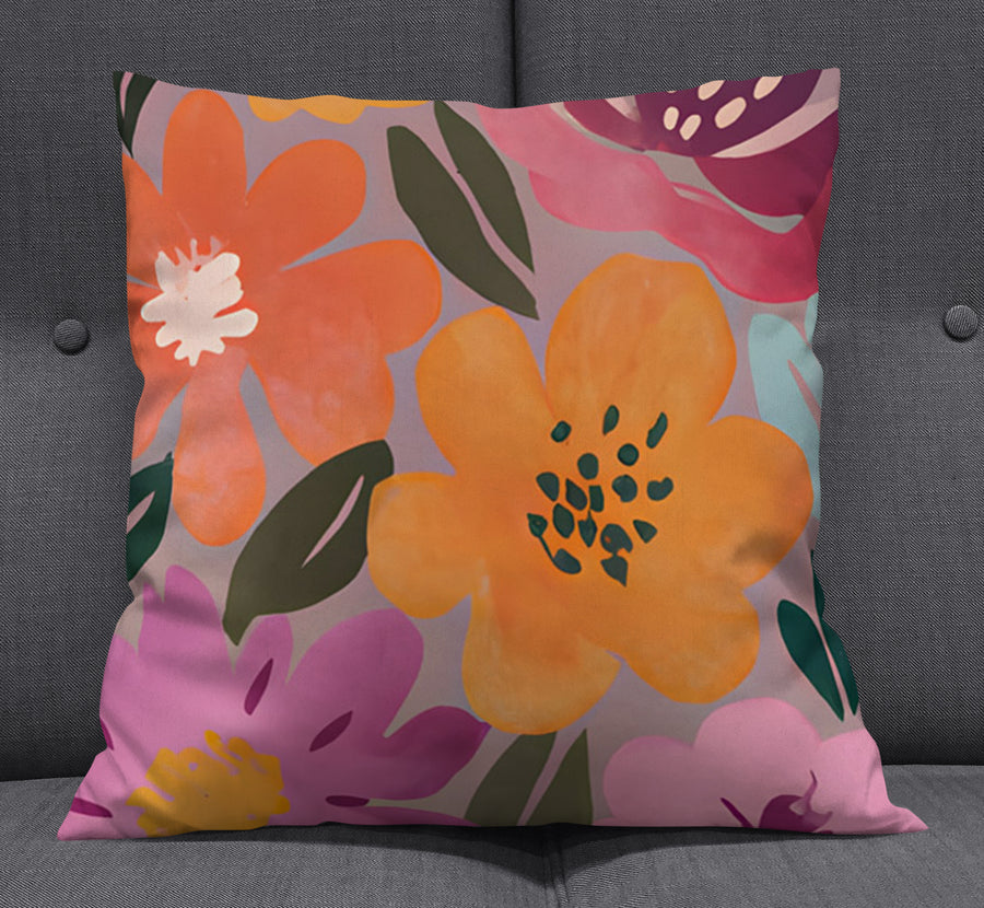 Pink and Orange Floral Pattern Throw Pillow Cover