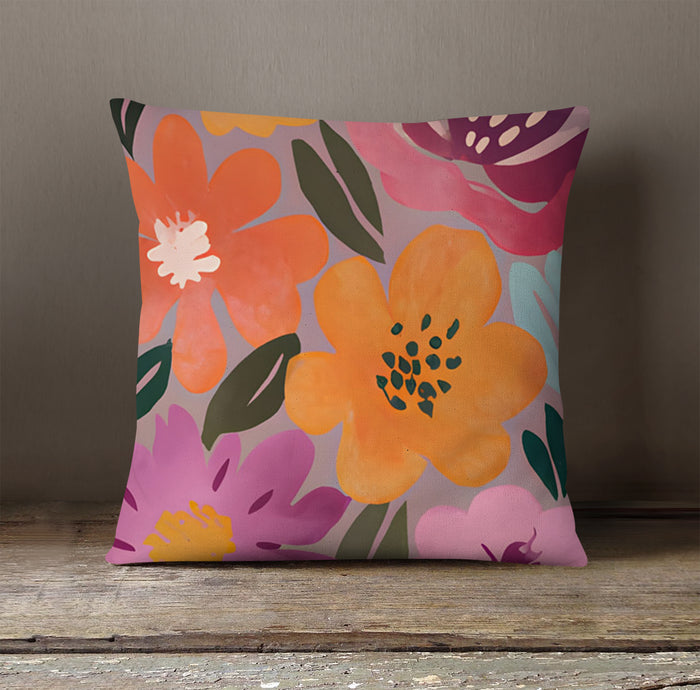 Pink and Orange Floral Pattern Throw Pillow Cover