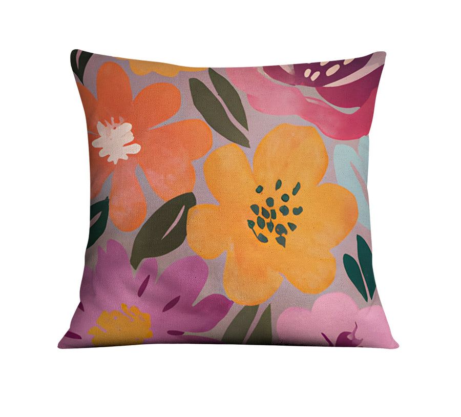 Pink and Orange Floral Pattern Throw Pillow Cover