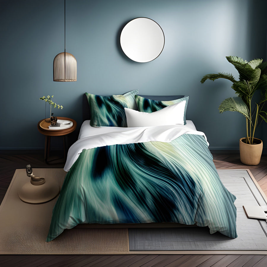 Teal Abstract Fluid Texture Pattern Duvet Cover