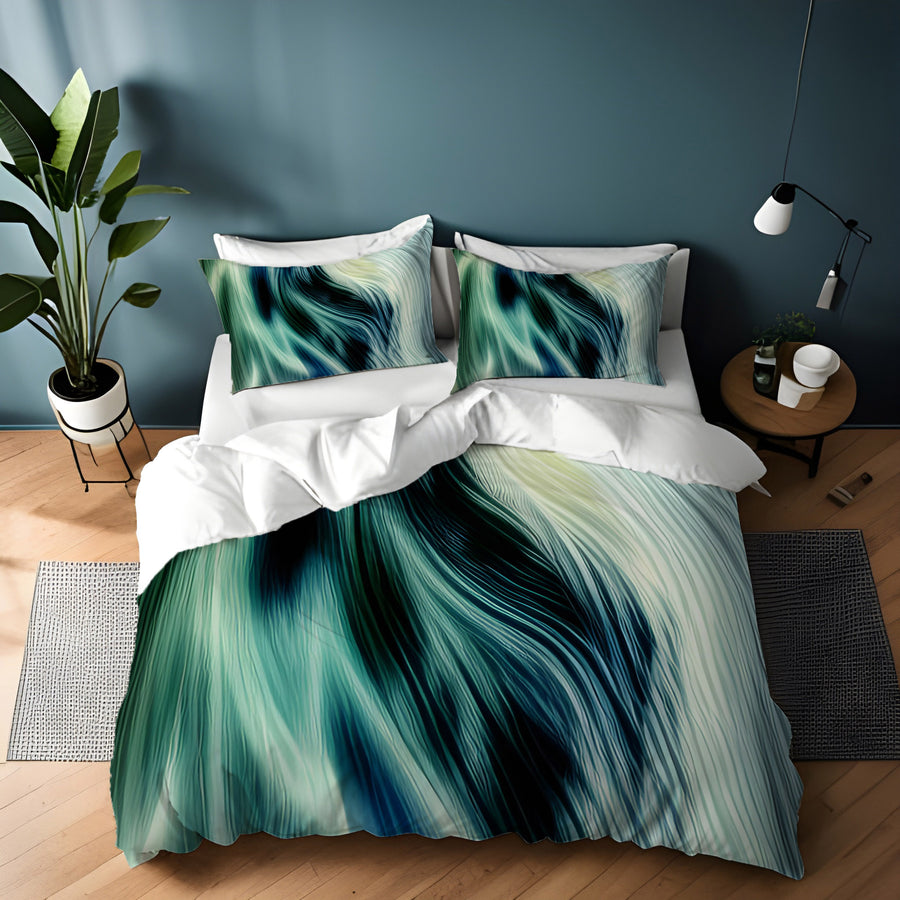 Teal Abstract Fluid Texture Pattern Duvet Cover