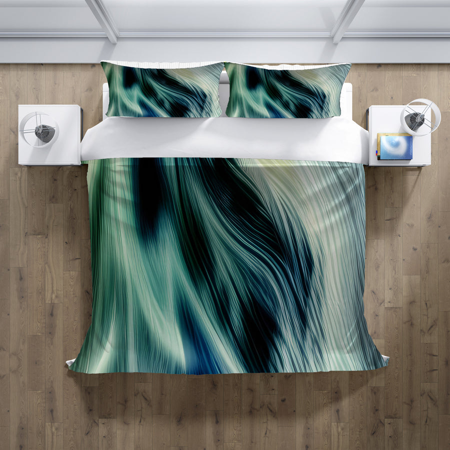 Teal Abstract Fluid Texture Pattern Duvet Cover