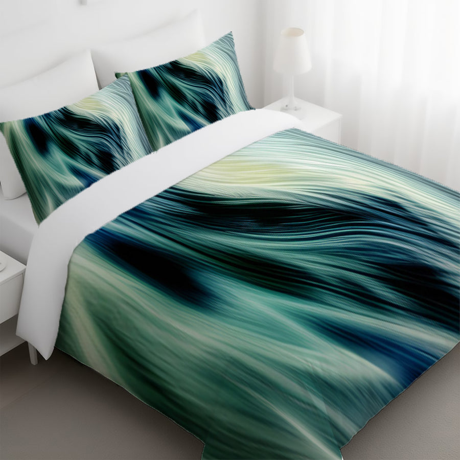 Teal Abstract Fluid Texture Pattern Duvet Cover