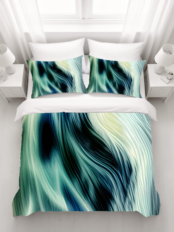 Teal Abstract Fluid Texture Pattern Duvet Cover