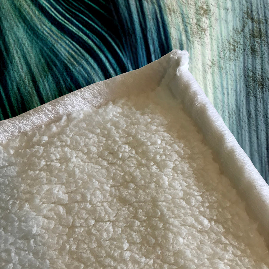 Teal Abstract Fluid Texture Pattern Fleece Sherpa Blanket