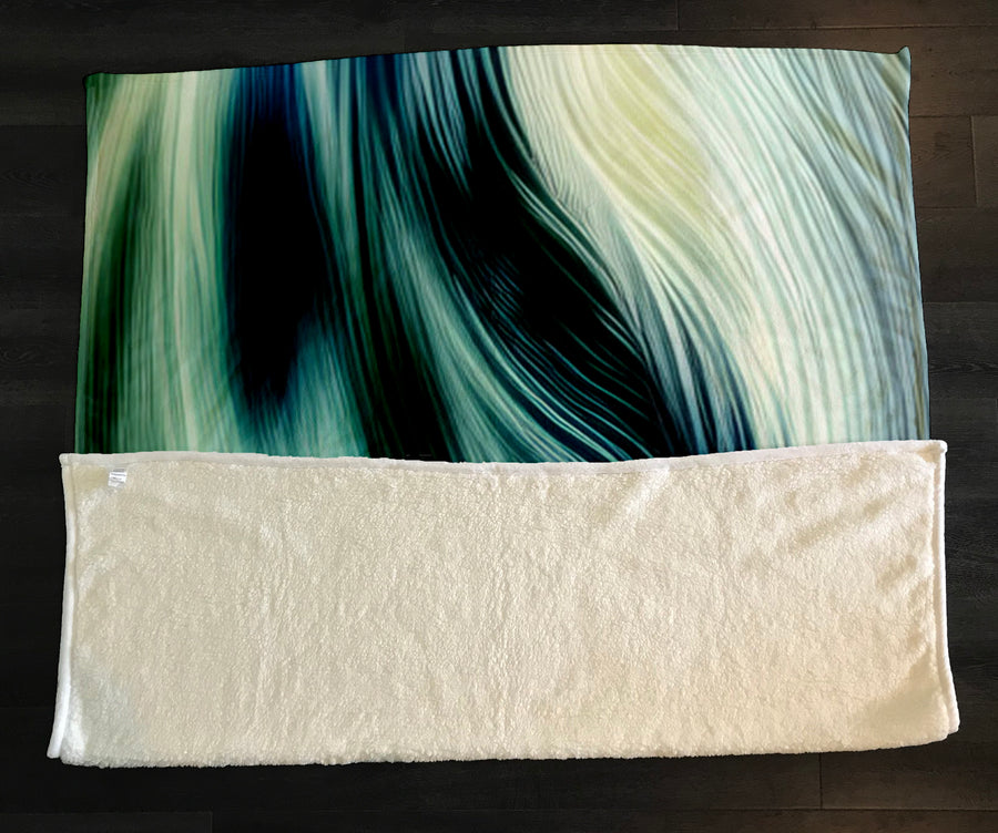 Teal Abstract Fluid Texture Pattern Fleece Sherpa Blanket