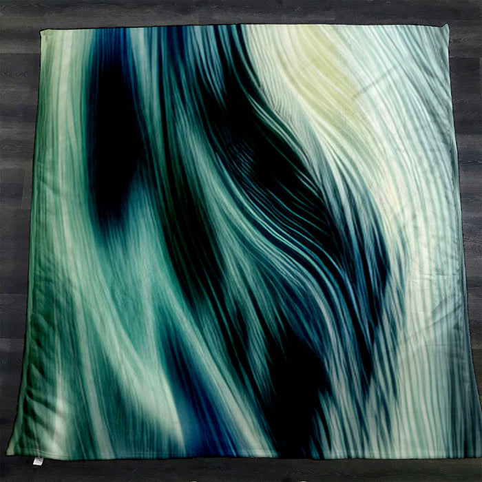 Teal Abstract Fluid Texture Pattern Fleece Sherpa Blanket
