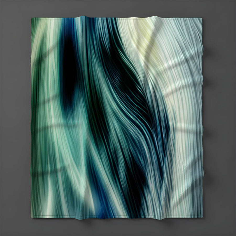 Teal Abstract Fluid Texture Pattern Fleece Sherpa Blanket