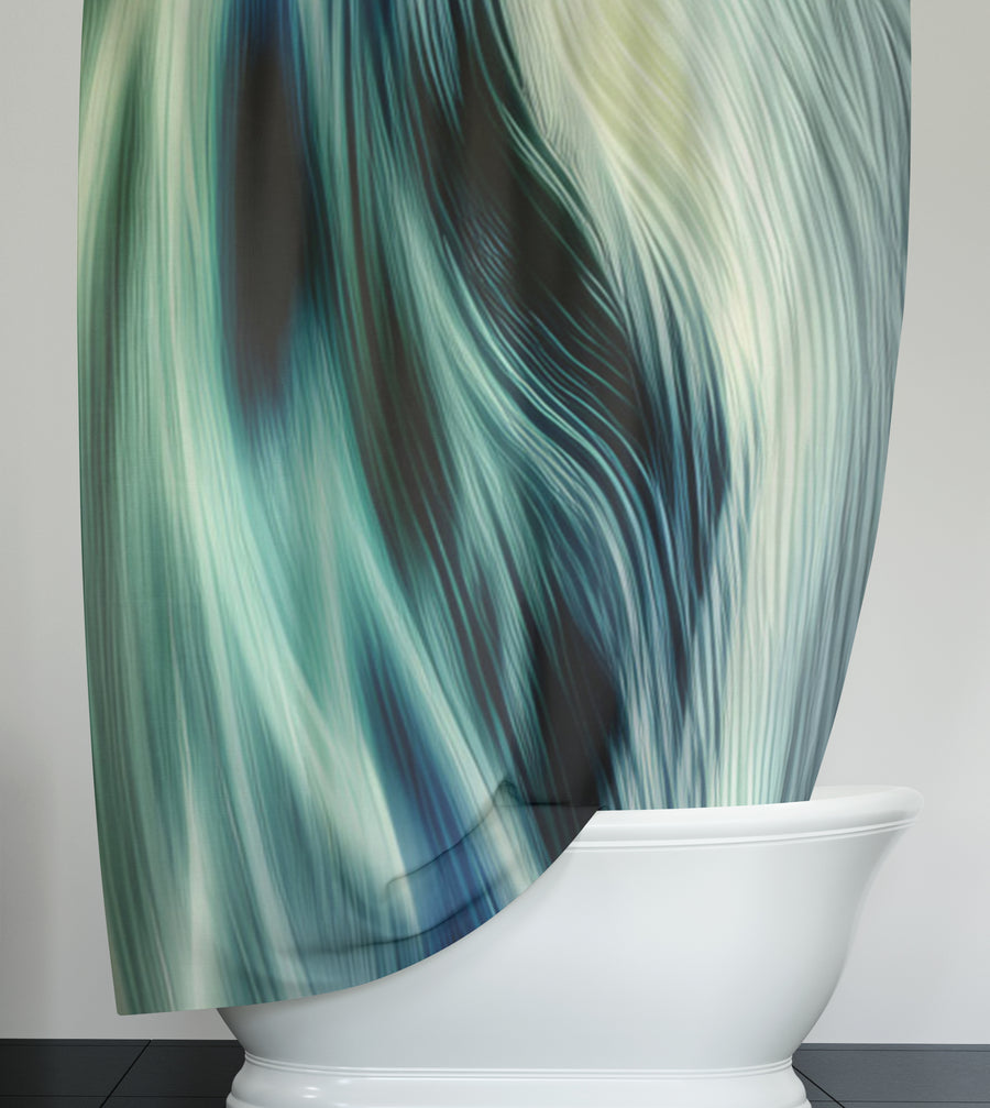 Teal Abstract Fluid Texture Pattern Shower Curtain