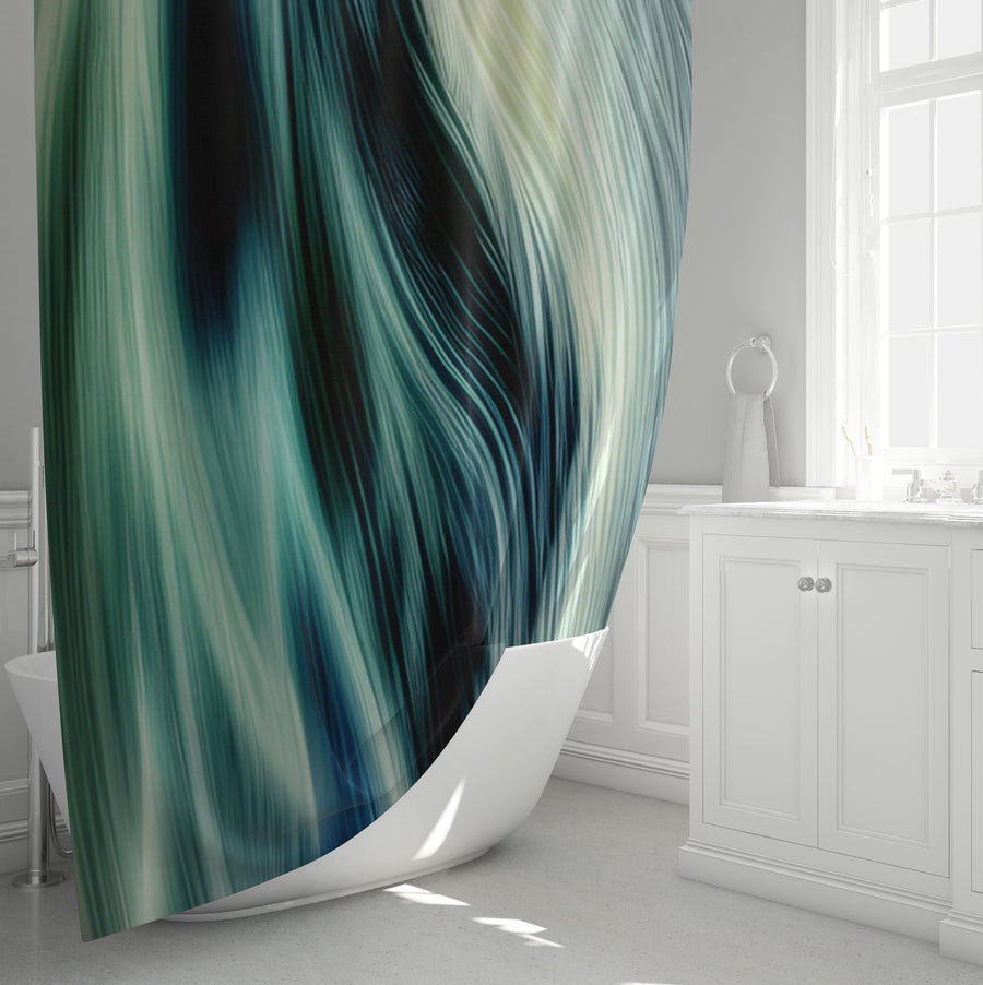 Teal Abstract Fluid Texture Pattern Shower Curtain