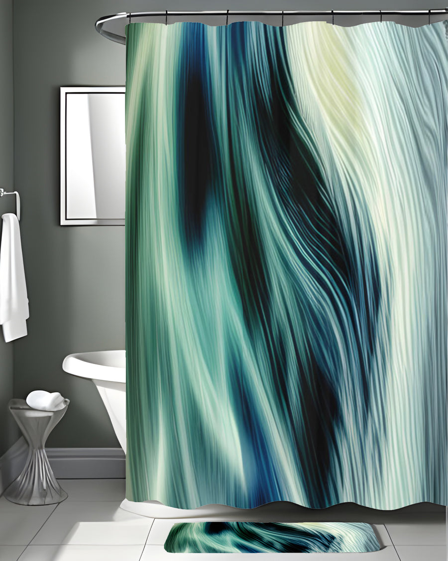Teal Abstract Fluid Texture Pattern Shower Curtain
