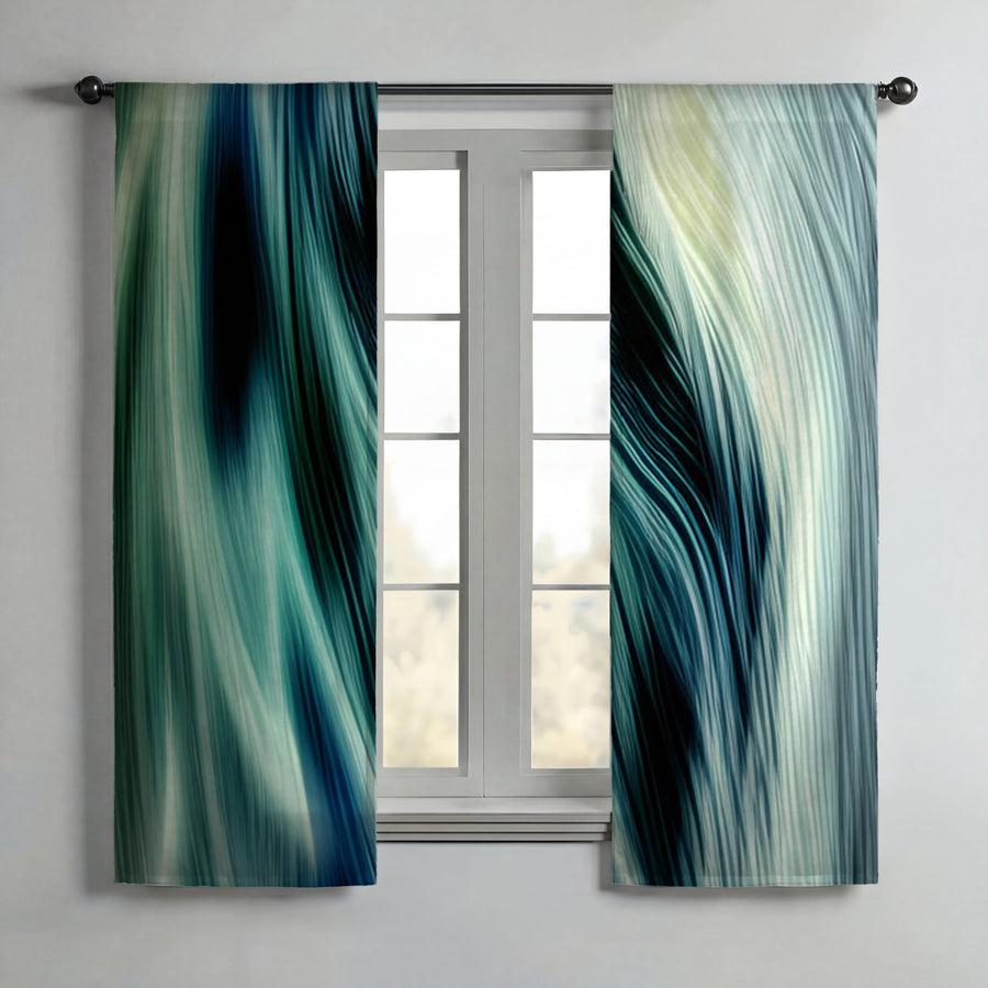 Teal Abstract Fluid Texture Pattern Window Curtains