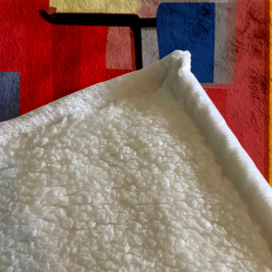 Red Geometric Abstract Block Pattern Fleece Sherpa Blanket