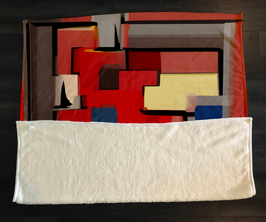 Red Geometric Abstract Block Pattern Fleece Sherpa Blanket