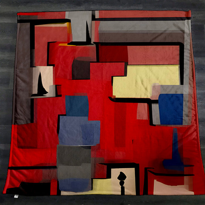 Red Geometric Abstract Block Pattern Fleece Sherpa Blanket
