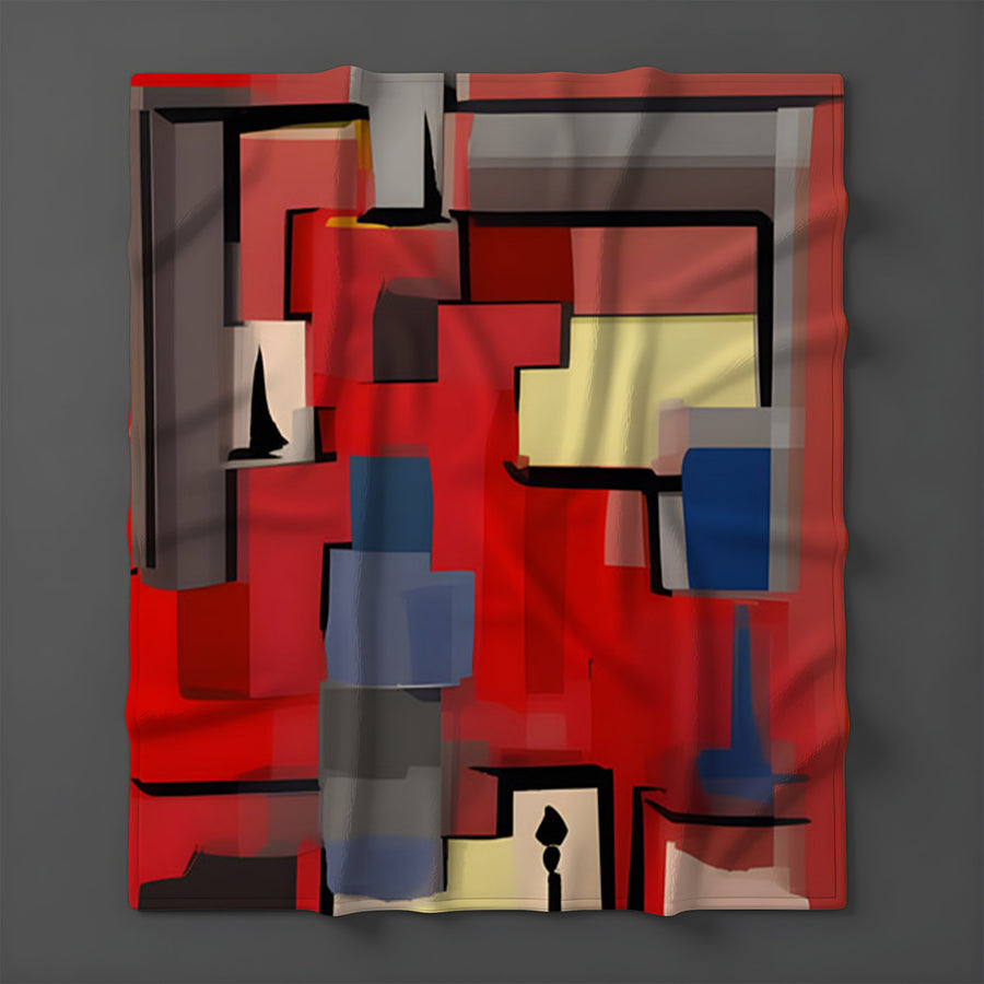 Red Geometric Abstract Block Pattern Fleece Sherpa Blanket