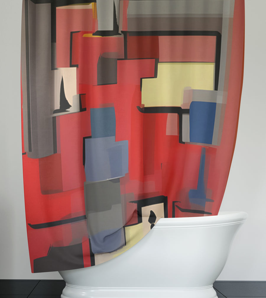 Red Geometric Abstract Block Pattern Shower Curtain