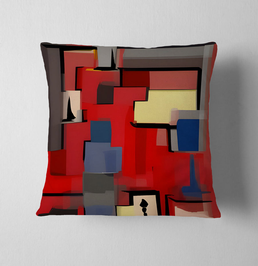 Red Geometric Abstract Block Pattern Throw Pillow Cover