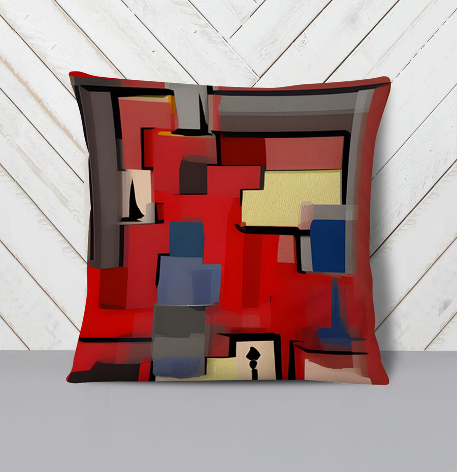Red Geometric Abstract Block Pattern Throw Pillow Cover