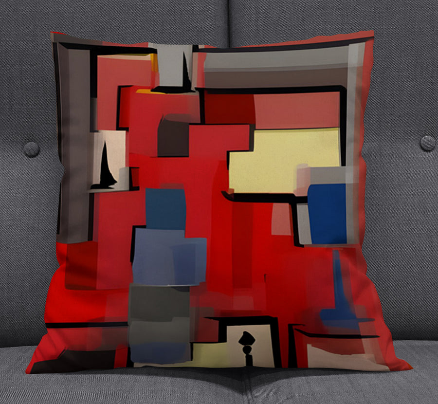 Red Geometric Abstract Block Pattern Throw Pillow Cover