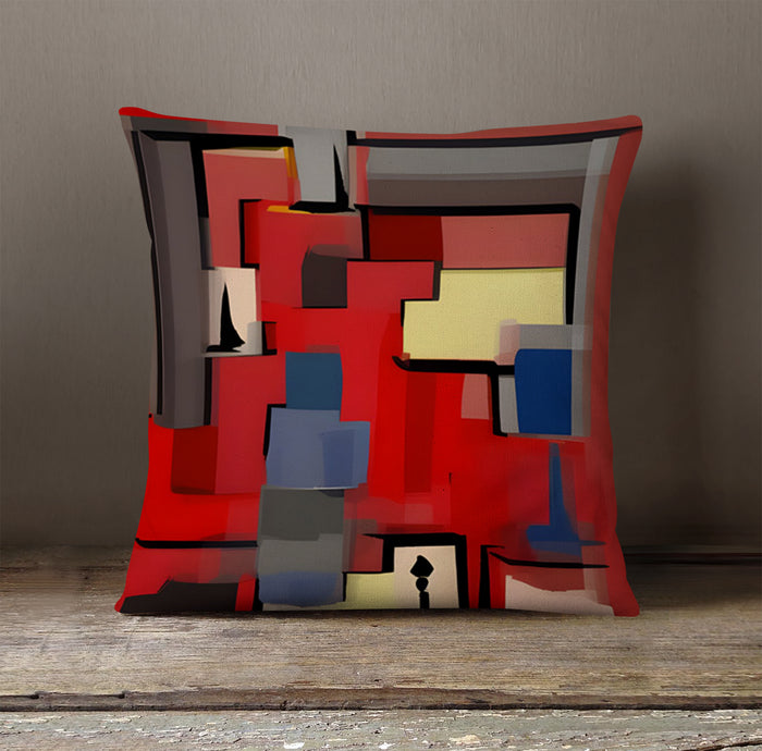 Red Geometric Abstract Block Pattern Throw Pillow Cover