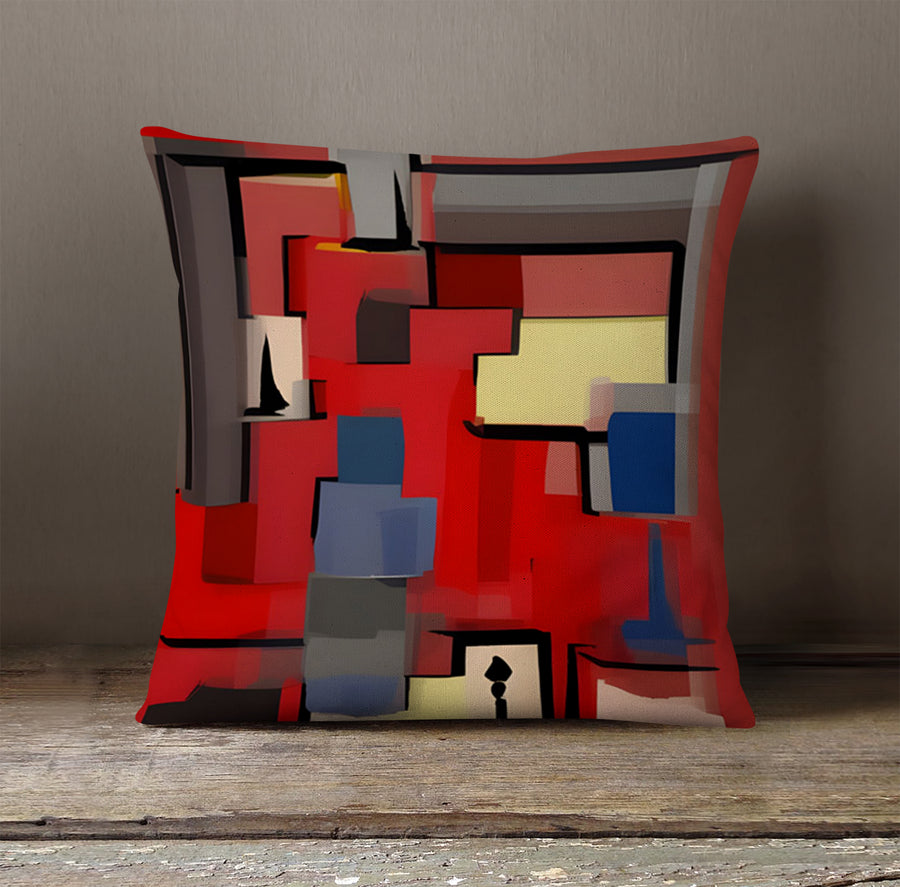Red Geometric Abstract Block Pattern Throw Pillow Cover