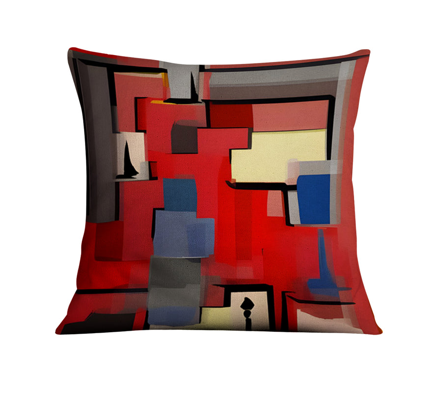 Red Geometric Abstract Block Pattern Throw Pillow Cover