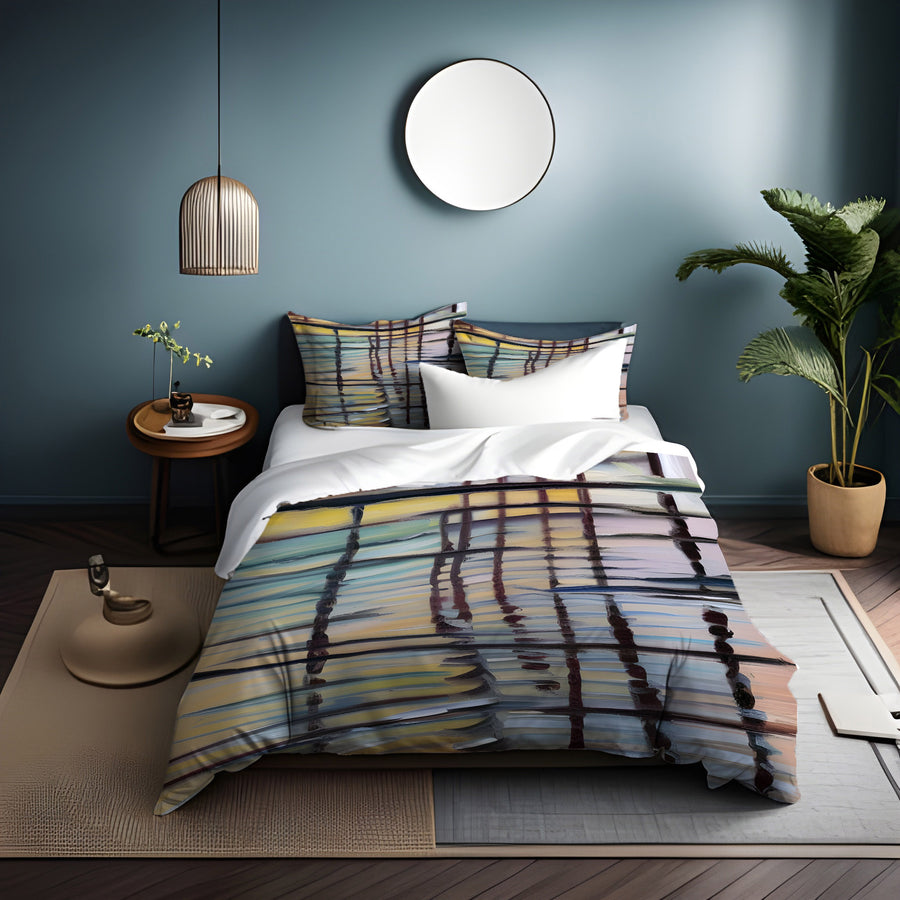 Beige Linear Reflection Pattern Duvet Cover