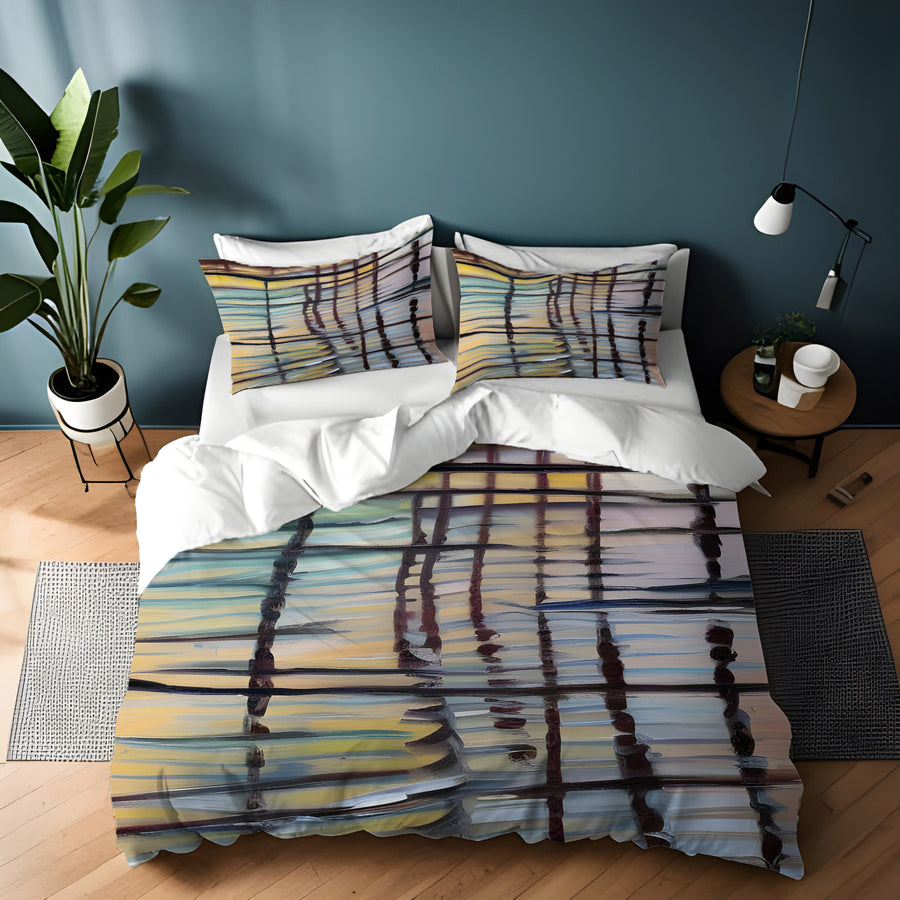 Beige Linear Reflection Pattern Duvet Cover