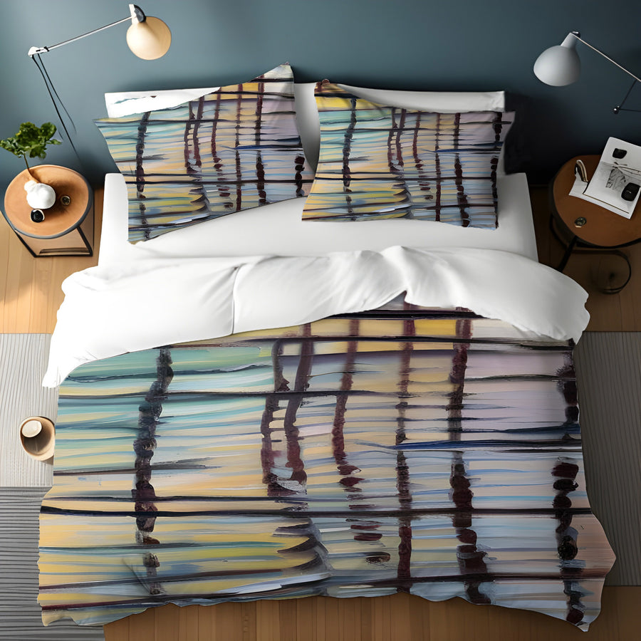 Beige Linear Reflection Pattern Duvet Cover