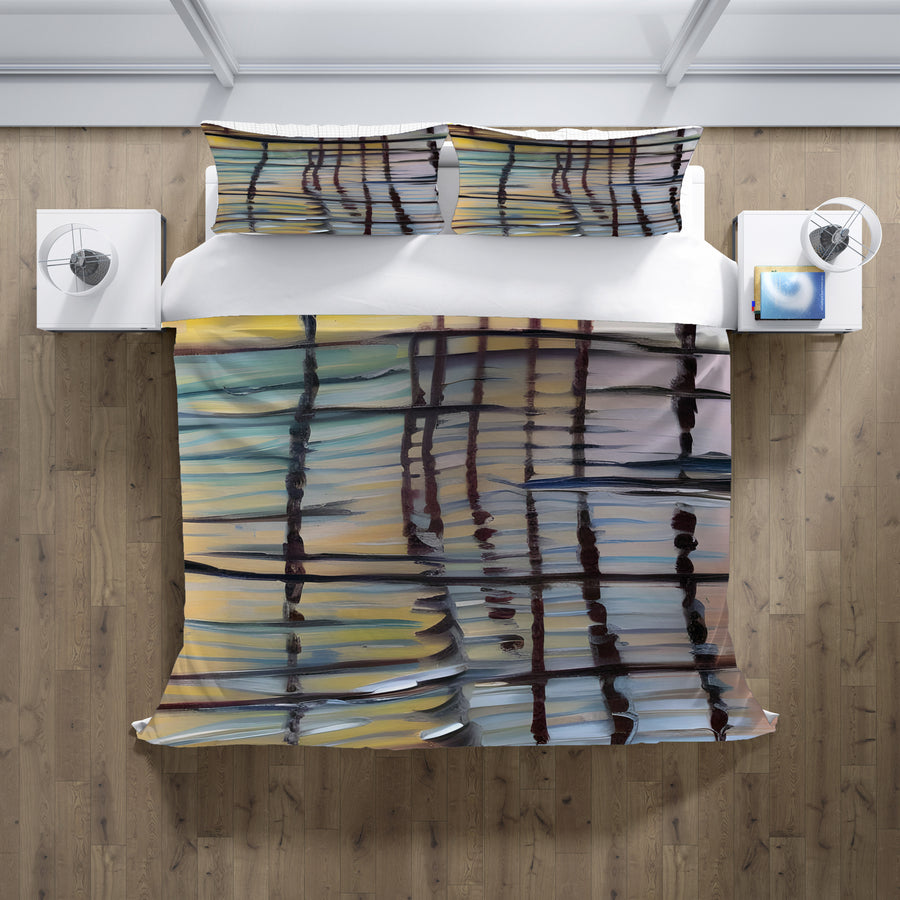 Beige Linear Reflection Pattern Duvet Cover