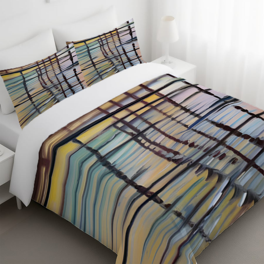Beige Linear Reflection Pattern Duvet Cover