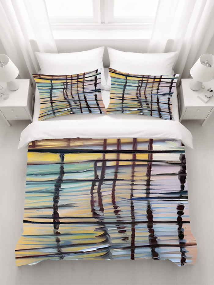 Beige Linear Reflection Pattern Duvet Cover