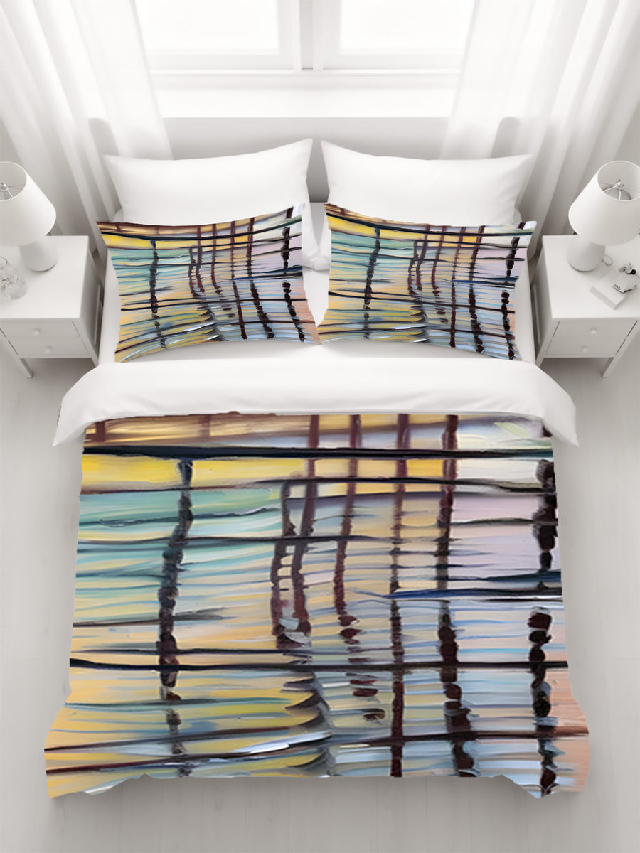 Beige Linear Reflection Pattern Duvet Cover
