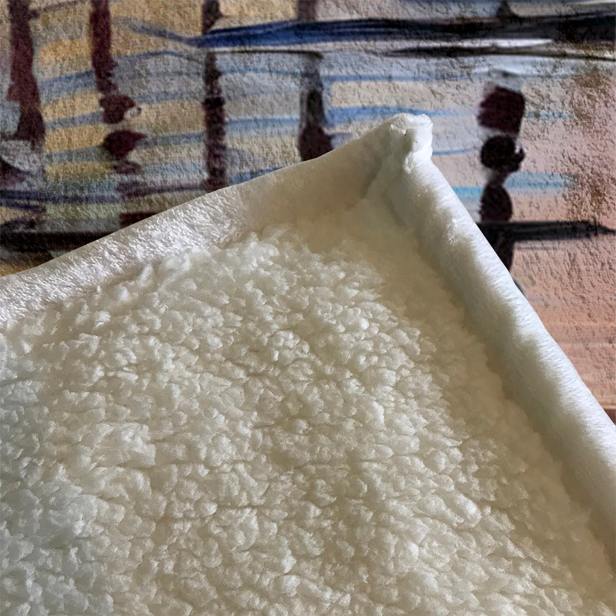 Beige Linear Reflection Pattern Fleece Sherpa Blanket