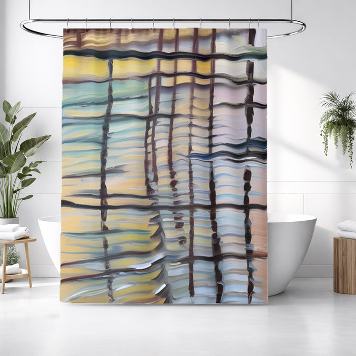 Beige Linear Reflection Pattern Shower Curtain