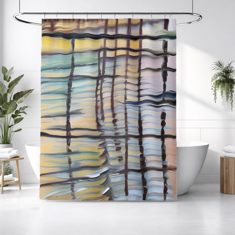 Beige Linear Reflection Pattern Shower Curtain