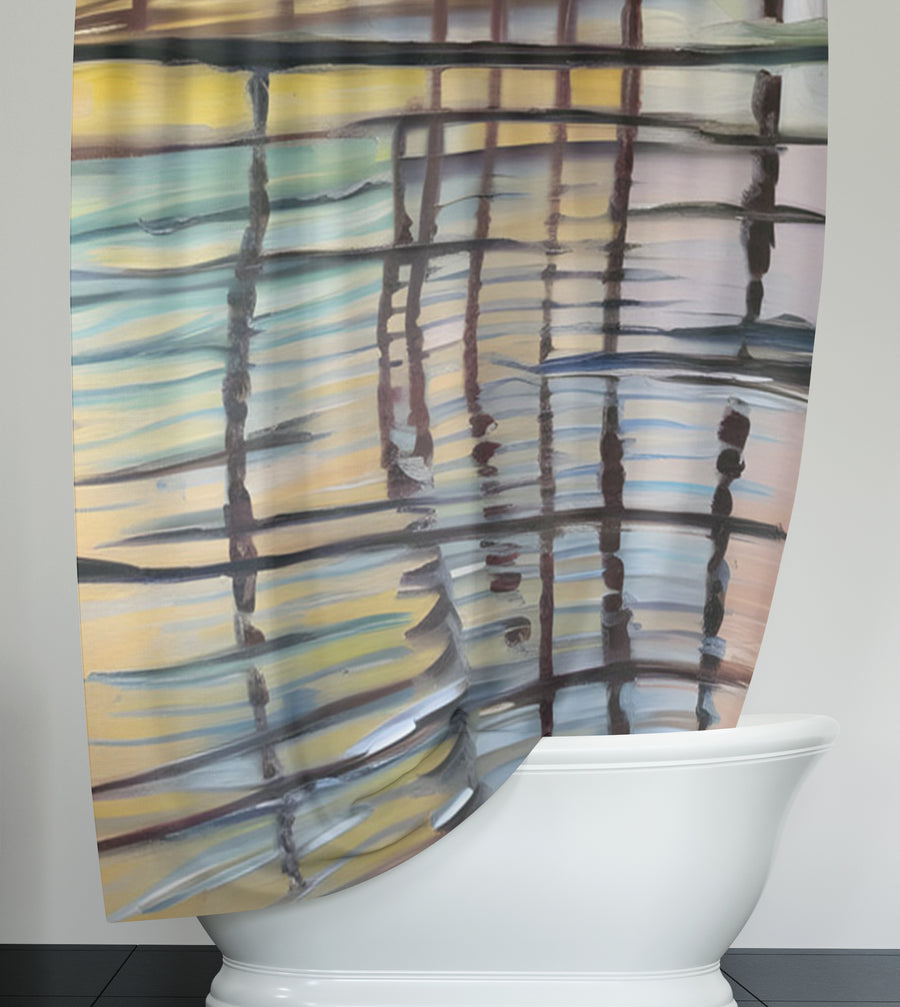 Beige Linear Reflection Pattern Shower Curtain