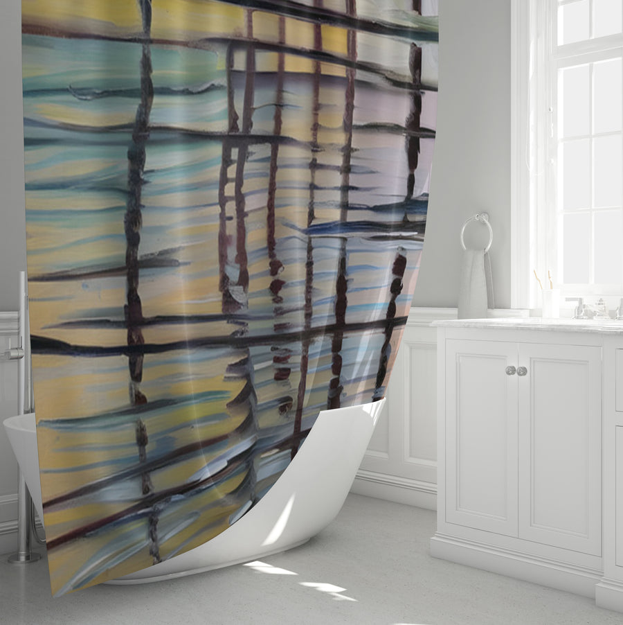 Beige Linear Reflection Pattern Shower Curtain
