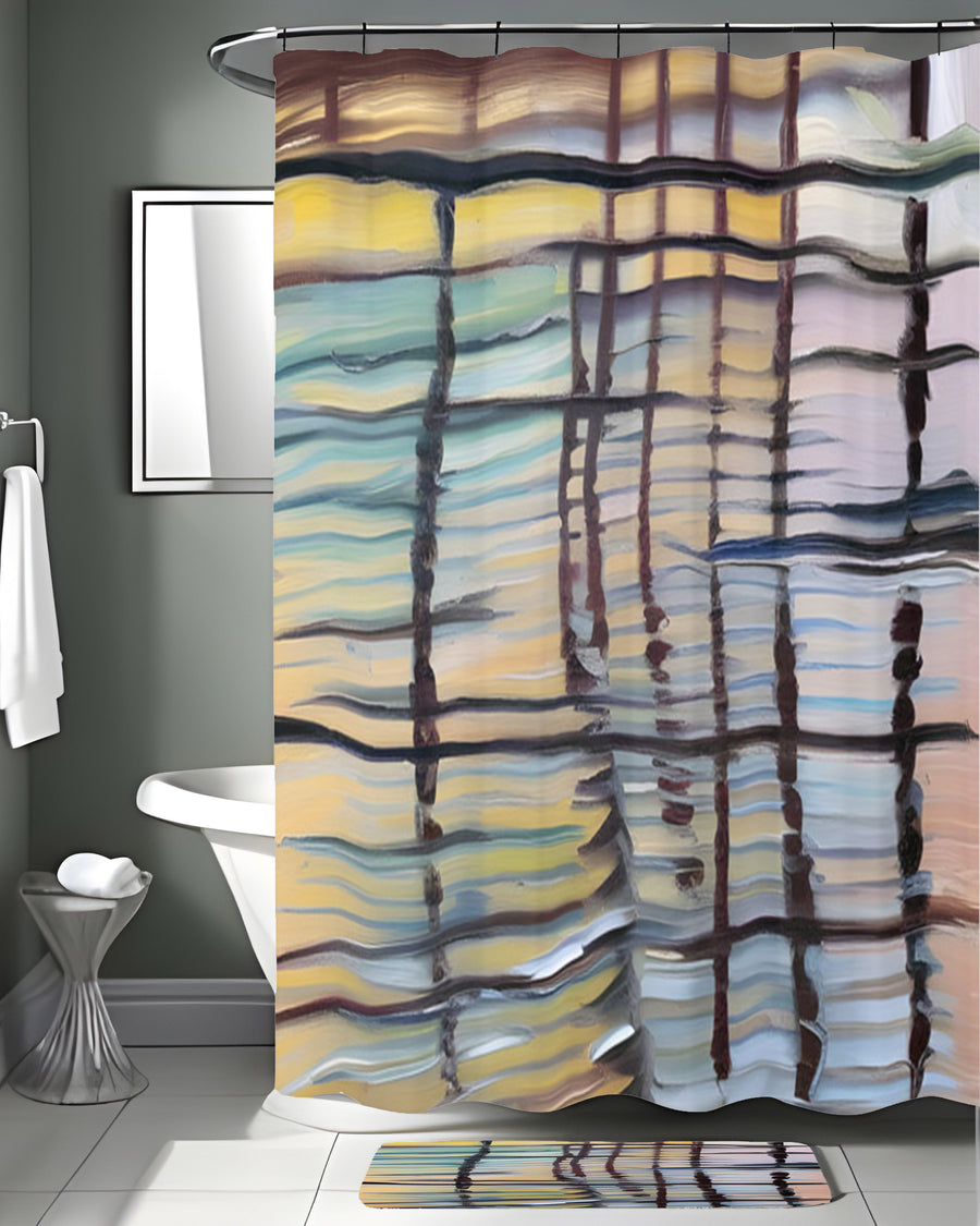 Beige Linear Reflection Pattern Shower Curtain