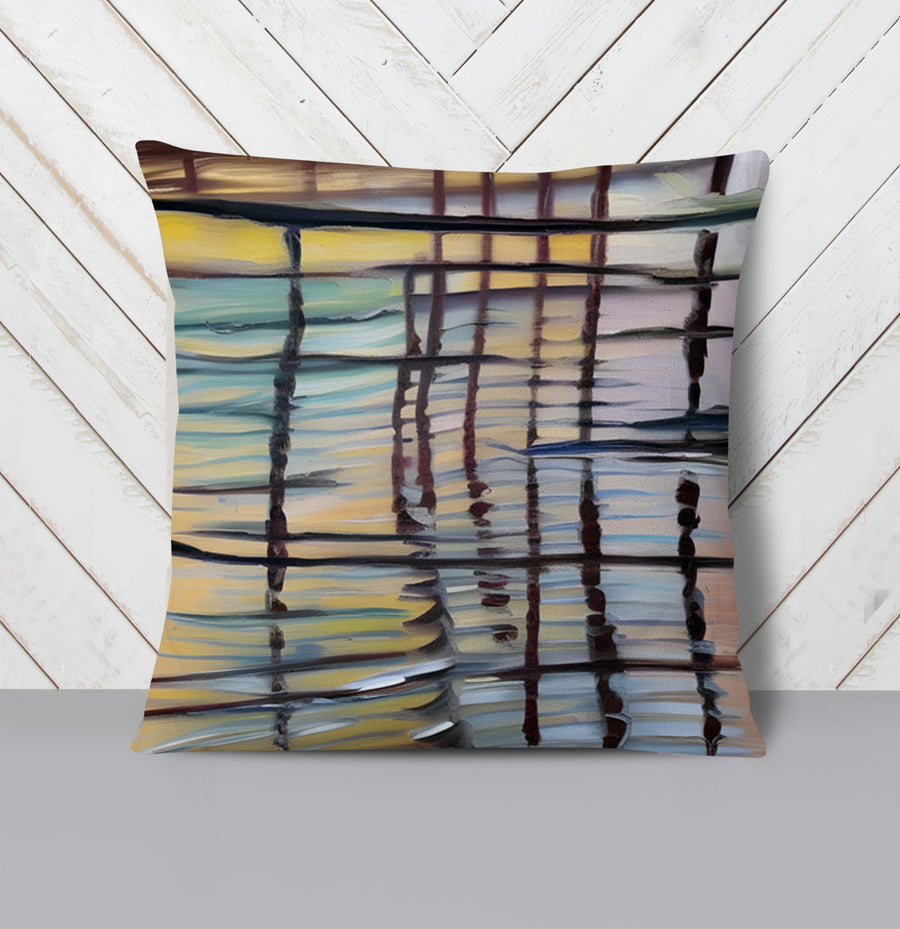 Beige Linear Reflection Pattern Throw Pillow Cover