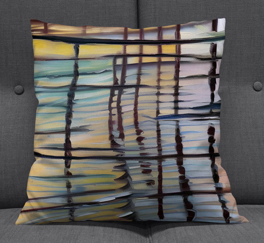 Beige Linear Reflection Pattern Throw Pillow Cover