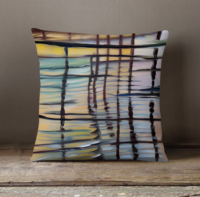 Beige Linear Reflection Pattern Throw Pillow Cover