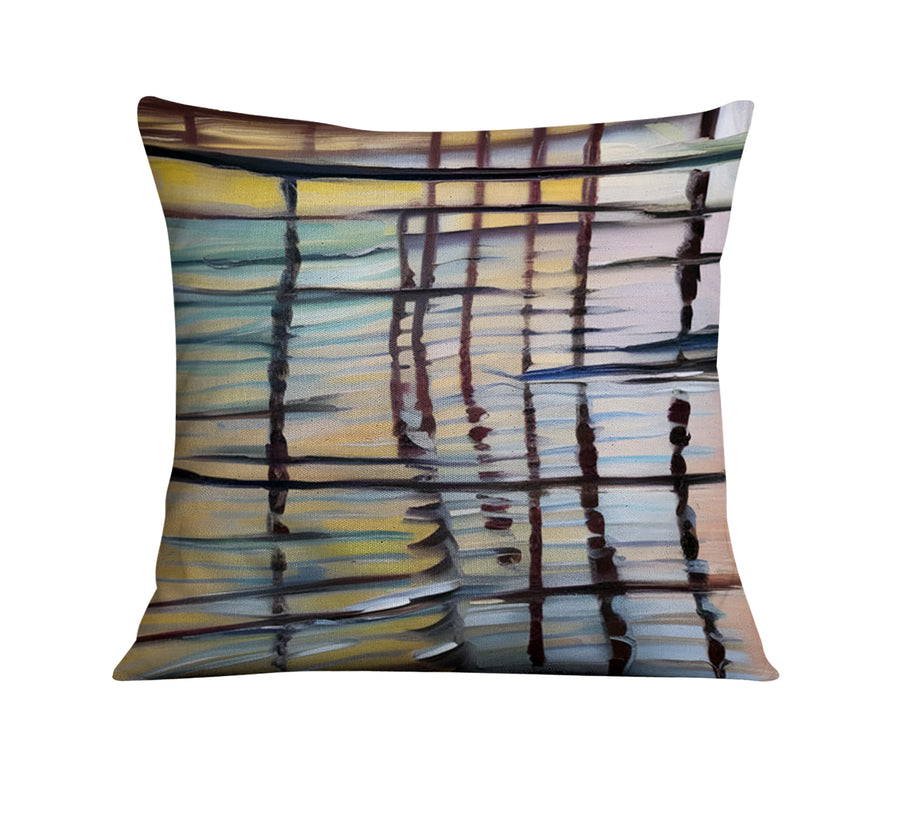 Beige Linear Reflection Pattern Throw Pillow Cover
