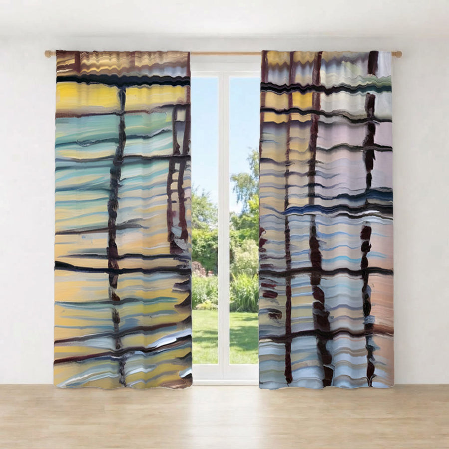 Beige Linear Reflection Pattern Window Curtains