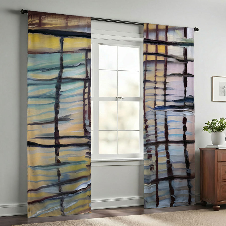 Beige Linear Reflection Pattern Window Curtains