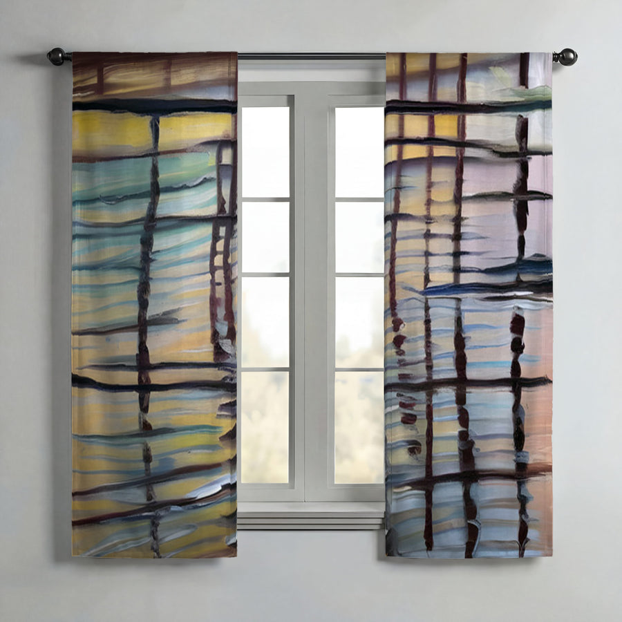 Beige Linear Reflection Pattern Window Curtains