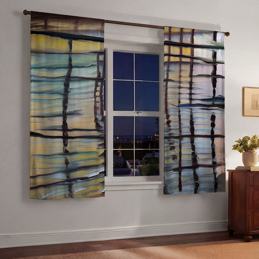 Beige Linear Reflection Pattern Window Curtains