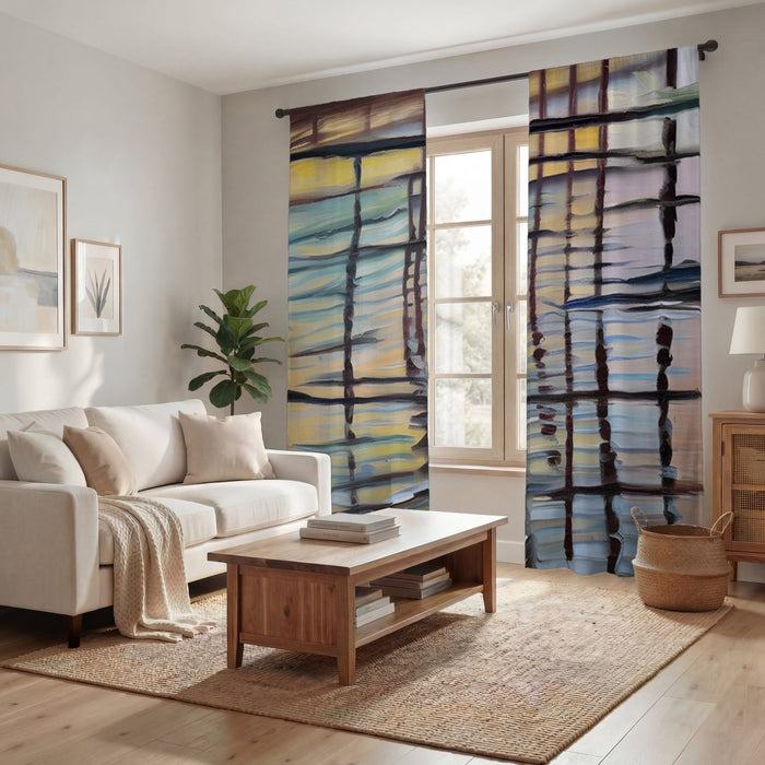 Beige Linear Reflection Pattern Window Curtains