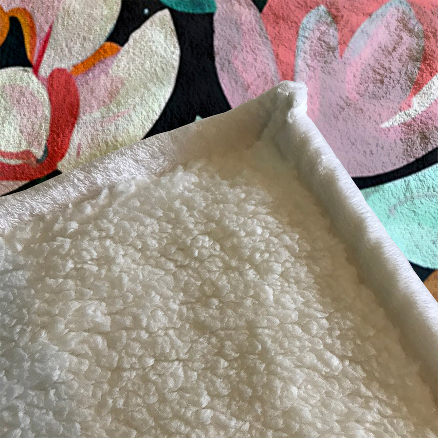 Multicolor Floral Garden Pattern Fleece Sherpa Blanket